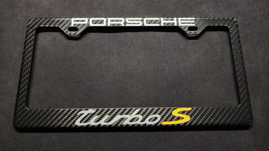 Porsche 911 Turbo or Turbo S or Taycan, Cayenne, Macan Carbon Fiber License Plate Frame w/ Options