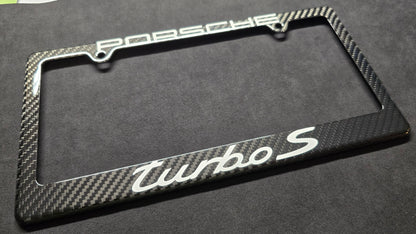 Porsche 911 Turbo S or Turbo - (991) or Taycan Cayenne Macan Panorama Carbon Fiber License Plate Frame w/ Options