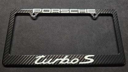 Porsche 911 Turbo S or Turbo - (991) or Taycan Cayenne Macan Panorama Carbon Fiber License Plate Frame w/ Options